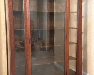 Tiger Oak Curved Glass China Cabinet