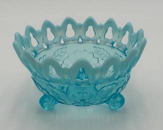 Blue Opalescent Footed Bowl