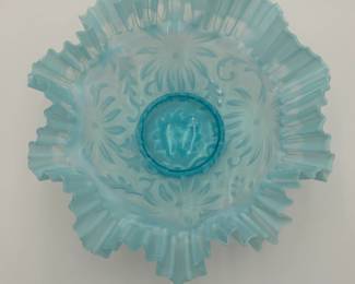 Blue Opalescent Bowl, "Poinsettia"