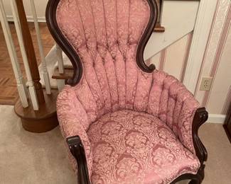 Walnut Damask Jacquard Upholstered Parlor Chair
