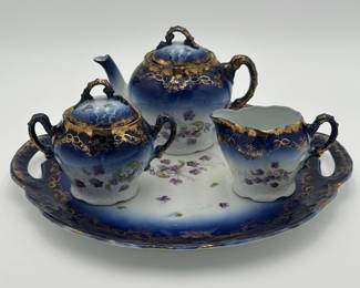 Cobalt Blue Tea Set with Tray