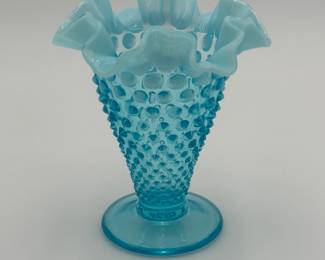 Blue Opalescent Hobnail Vase