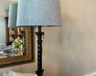 Matching turquoise shade buffet lamps