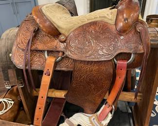 Handtooled Bronco saddle