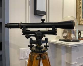 Vintage surveyors scope with tripod and wooden box