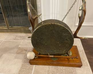 Western inspired hammered metal gong with leather mallet