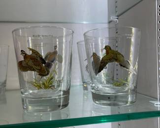 Vintage Ned Smith fowl double old fashioned glasses - set of 5