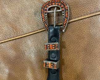 Sterling and red coral men's belt