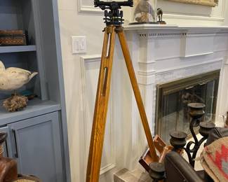 Vintage surveyors scope with tripod and wooden box