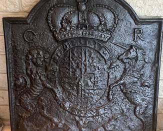 English Cast Iron Fireback with Royal Coat of Arms by Thomas Elsley, Circa 1830