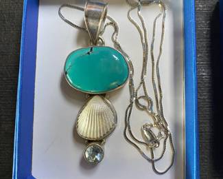 Closer view of Sterling, Turquoise, Pearl, and Topaz