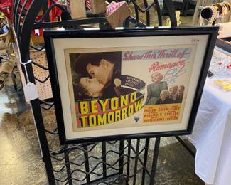 Original Framed BEYOND TOMORROW Advertising Poster and Black Wrought Iron Wine Rack
