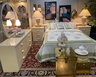 Made in Italy, c.1975 Lucite Bedroom Suite with Headboard, 2 Nightstands, Dresser, and Round Mirror 