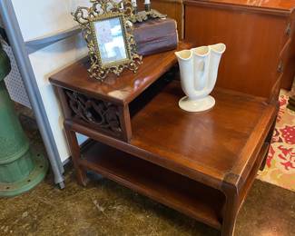 Antique Mahogany End Table with Carved Sides