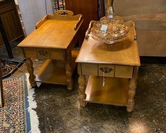 Pair of MCM Maple End Tables with One Drawer