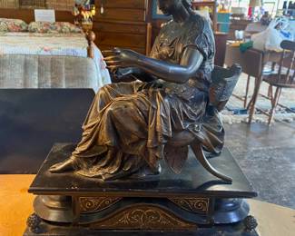 c.1870-1890 French Bronze Statue of a seated woman that would have been reading or drawing, attributed to Eugene Antoine Aizelin (1821-1902)