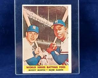 1958 Topps 418 World Series Batting Foes Mickey Mantle Hank Aaron