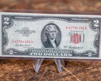 A 1953 A, $2 Legal Tender Note, Red Seal. In Uncirculated condition. 
