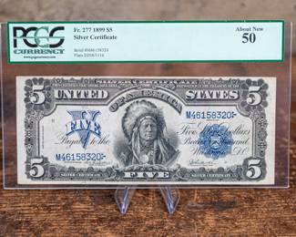 A 1899 $5 Silver Certificate "Chief". Fr. 277. Graded by PCGS "About New 50"
