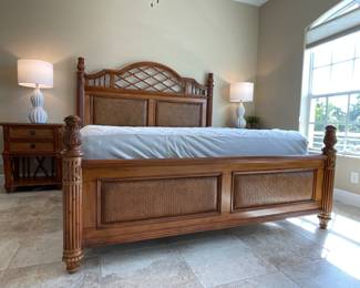 Tommy Bahama style king bed and night stands 