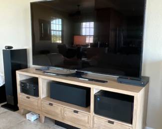TV and console available. Electronics not available. TV has a bulb issue and shows bright spots on screen. 