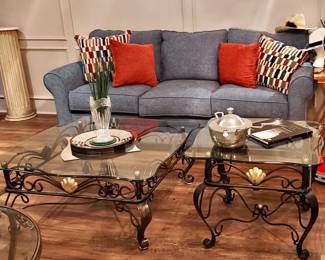Like-New Sofa, Glass Top Coffee & Side Table
