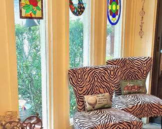 Animal Print Chairs, Stain Glass Pieces, Ironwork