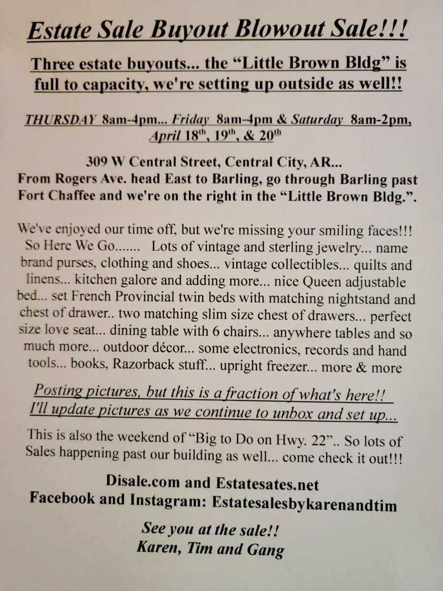 HUGE Estate Sale in Central City starts on 4/18/2024