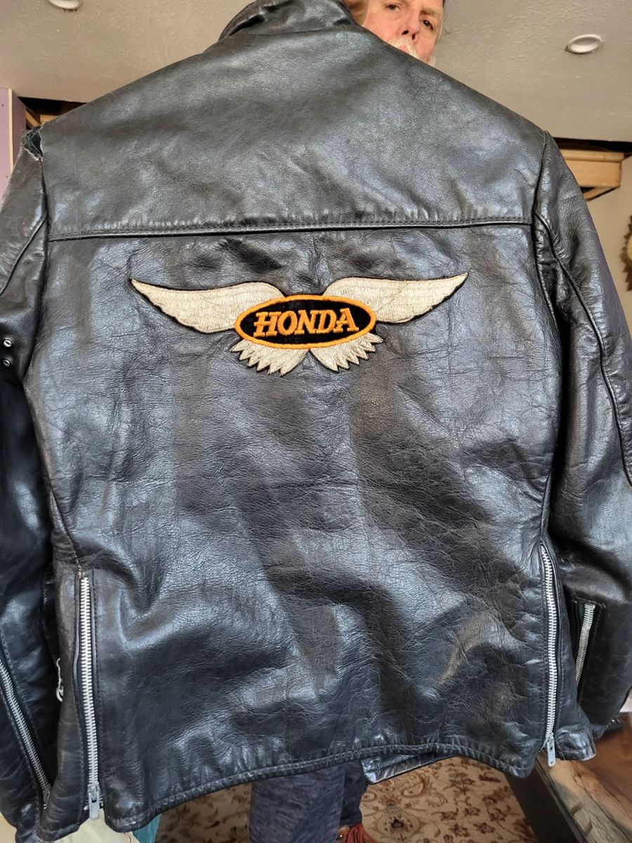 This is a vintage Kehoe genuine leather Honda motorcycle jacket, circa 1960s recently cleaned and reconditioned/refurbished