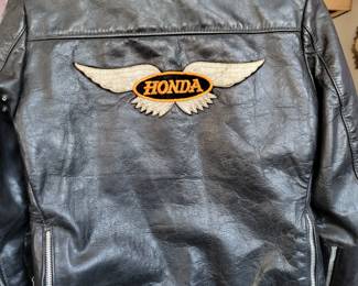 This is a vintage Kehoe genuine leather Honda motorcycle jacket, circa 1960s recently cleaned and reconditioned/refurbished