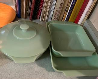 JADITE COVERED CASSEROLE AND BAKING PANS