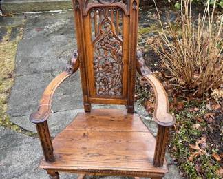 Early Gothic Oak Chair, sharply curved