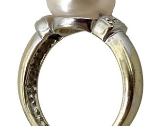 Natural Pearl & Diamond Inlaid 14K White Gold Ring