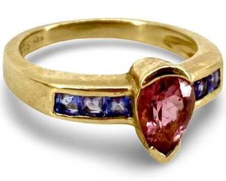 Pink Topaz & Tanzanite Inlaid 14K Gold Ring