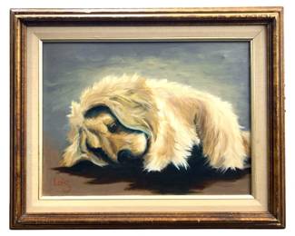 Signed Lois Puppy Portrait Oil on Canvas