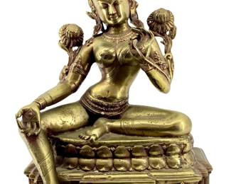 Antique Brass Buddhist Tara Deity Sculpture