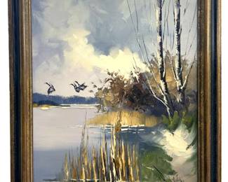 Signed Bosch Lake Landscape Oil on Canvas
