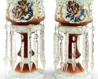 2pc Hand Painted Cherub Porcelain Pedestal Bowls