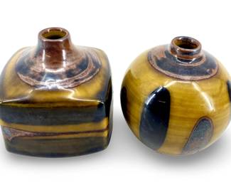 2pc Japanese Miniature Pottery Vase