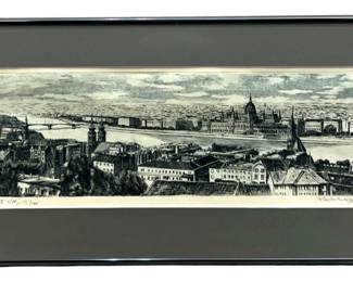 Signed Danube River, Budapest Etching