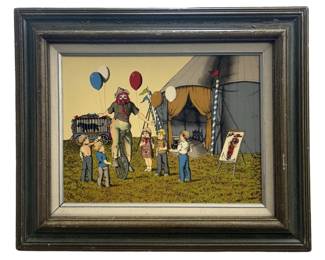 H. Hargrove “Clown with Kids" Lithograph on Canvas