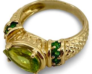 Peridot & Emerald Inlaid 14K Gold Ring