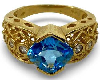 Topaz and Diamond Inlaid 14K Gold Ring