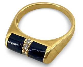 Diamond and Onyx Inlaid 14K Gold Ring