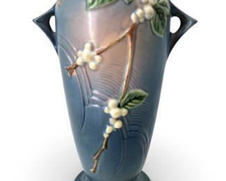 Tall Roseville Snowberry Double Handle Floral Vase