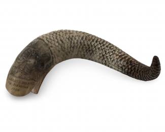 1860 Hand Carved Ram Horn Sea Serpent Scrimshaw