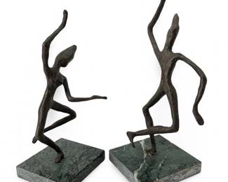 Pair Mid Century Modern Brutalist Bronze Dancers