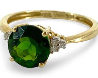 Emerald and Diamond Inlaid 14K Gold Ring