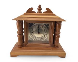 Solid Wood Gold Tone Face Spindle Desk Clock