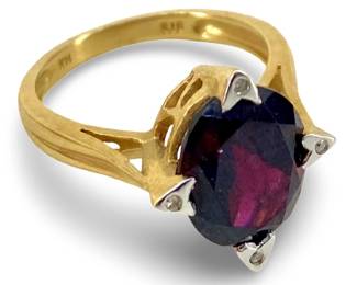 Diamond and Garnet Inlaid 14K Gold Ring